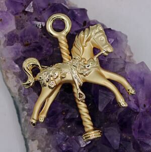 Vintage AJC Brushed Gold Tone Carousel Horse Brooch